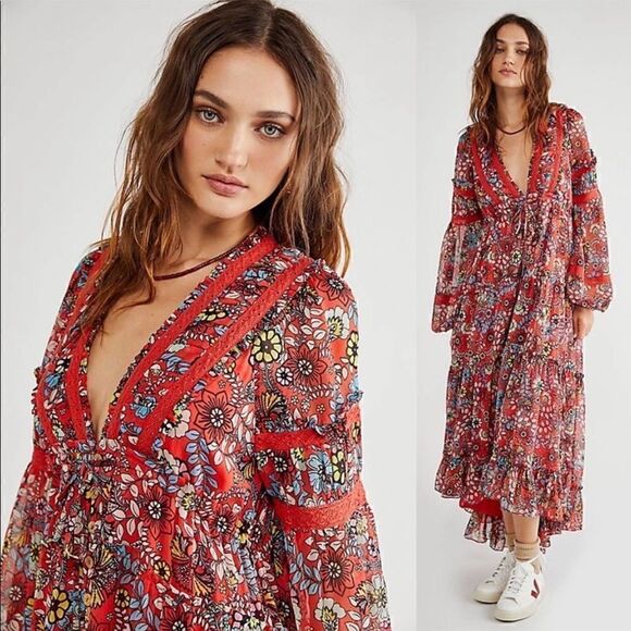 Free People Cassis Printed Chiffon Dress Size SP - Picture 2 of 10